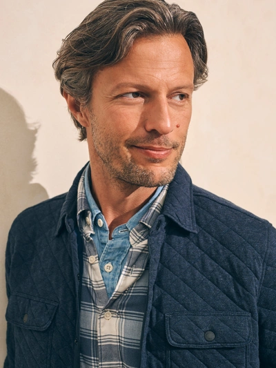 Faherty Epic Quilted Fleece Shirt Jacket Cpo In Navy Melange