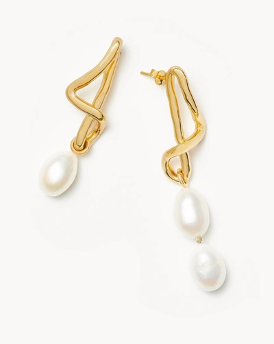 Shop Missoma Molten Baroque Pearl Mismatch Drop Earrings 18ct Gold Plated/pearl