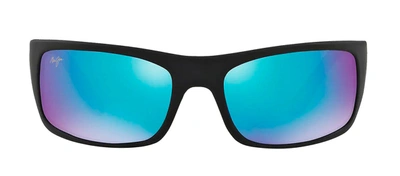 Shop Maui Jim Peahi H202-10 Polarized Wrap Sunglasses In Blue