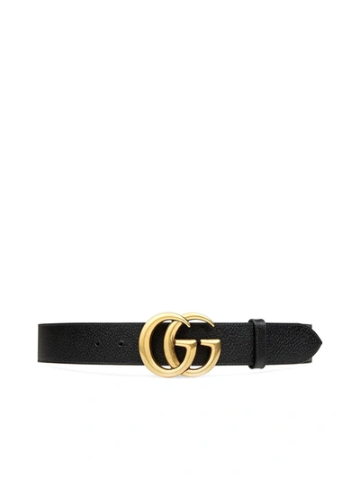Shop Gucci Leather Belt With Gg Buckle 4 Cm In Black