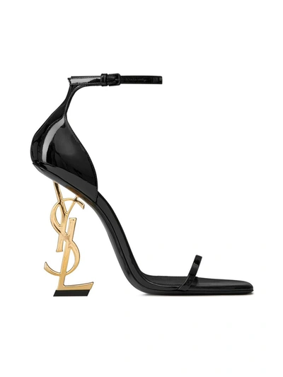 Shop Saint Laurent Opyum Sandals In Patent Leather With Golden Heel In Black