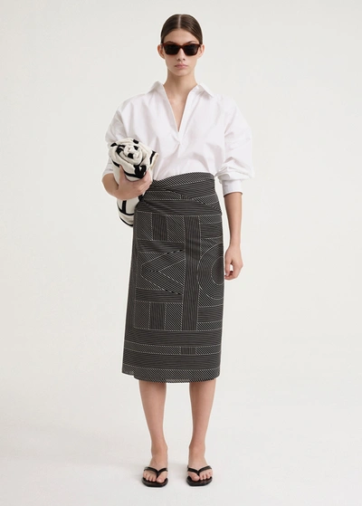 Totême Striped Monogram-print Cotton-blend Sarong In Black