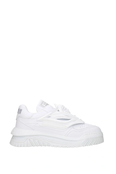 Shop Versace Sneakers Odissea Leather Optic In White
