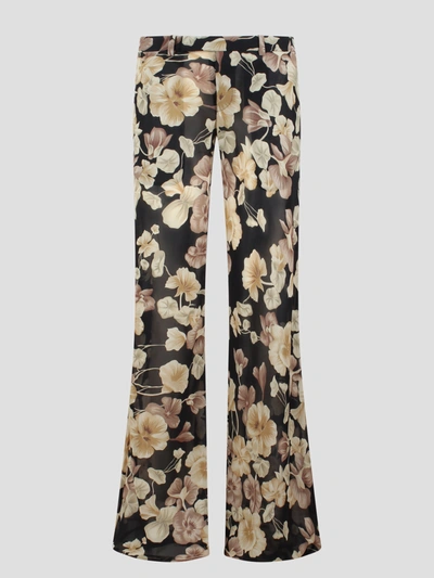 Shop Saint Laurent Floral Silk Georgette Flared Pants In Black