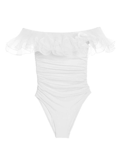 Shop Giambattista Valli One-piece Swimsuit Off The Shoulder Rupches In White