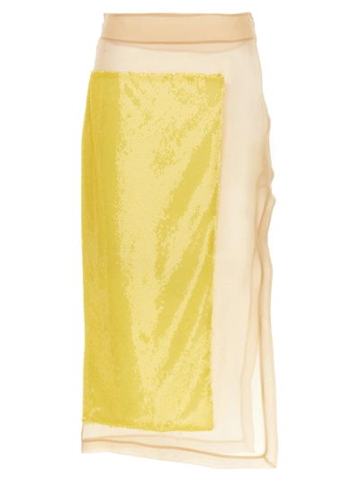 Shop A.w.a.k.e. Sequin Long Skirt Skirts In Yellow