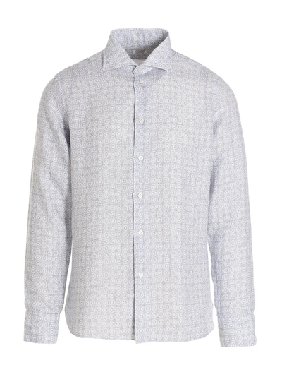 Shop Borriello Printed Linen Shirt In Light Blue
