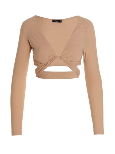 Shop Atlein Crossed Cropped Top In Beige