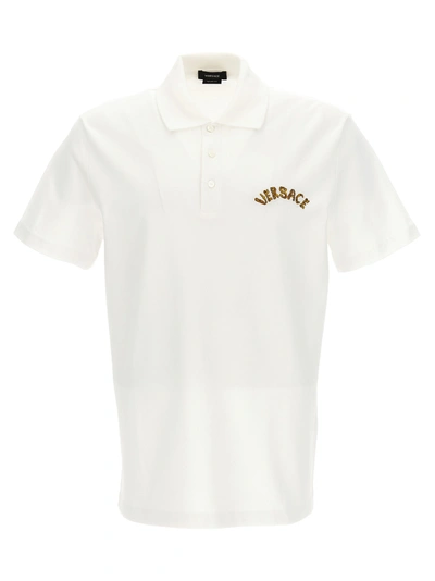 Shop Versace Embroidered Logo  Shirt Polo White