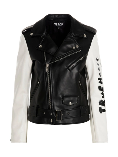 Shop Comme Des Garcons Black 'true Heart Strong Mind' Biker Jacket In White/black
