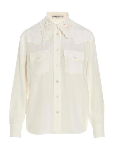 Shop Alessandra Rich Silk Collar Shirt In White