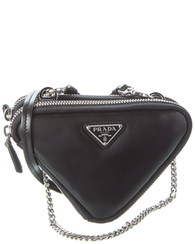 Shop Prada Logo Leather Mini Pouch In Black