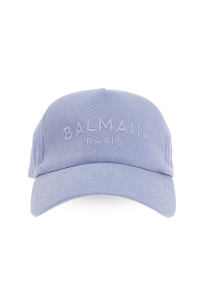 Shop Balmain Logo Embroidered Curved In Blue