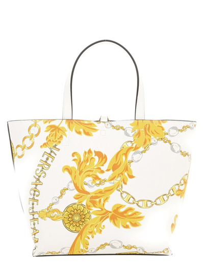 Shop Versace Jeans Couture Chain Couture Print Reversible Tote Bag In White