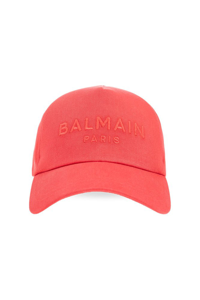 Shop Balmain Logo Embroidered Curved In Red