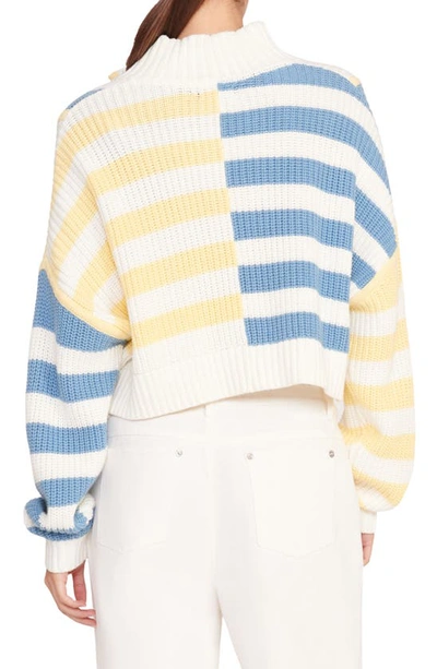Shop Staud Hampton Half Zip Crop Sweater In Buttercup Seashore Stripe