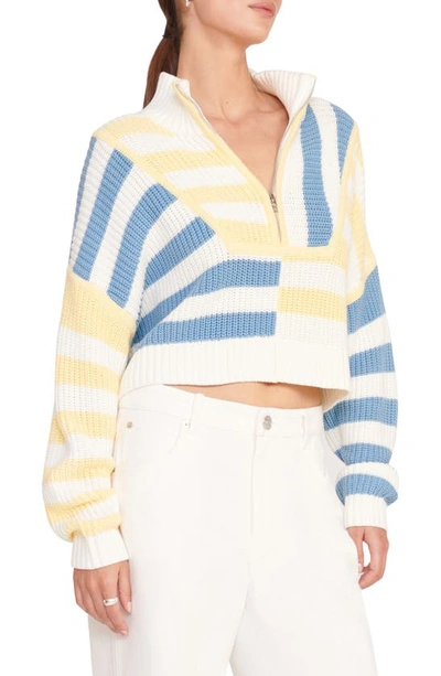 Shop Staud Hampton Half Zip Crop Sweater In Buttercup Seashore Stripe