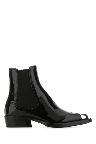 Shop Alexander Mcqueen Woman Black Leather Ankle Boots
