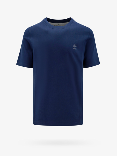 Shop Brunello Cucinelli Man T-shirt Man Blue T-shirts
