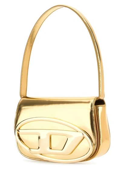 Shop Diesel Woman Gold Leather 1dr Shoulder Bag