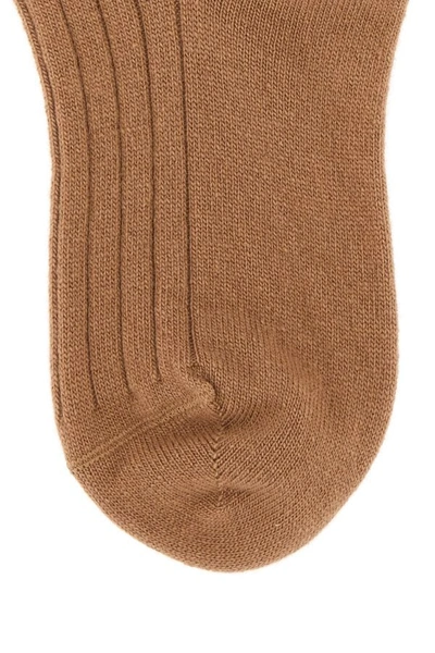 Shop Prada Woman Camel Stretch Wool Blend Socks In Brown
