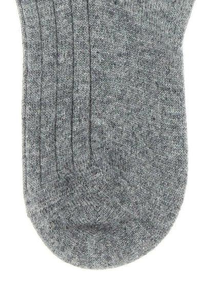 Shop Prada Woman Grey Stretch Wool Blend Socks In Gray