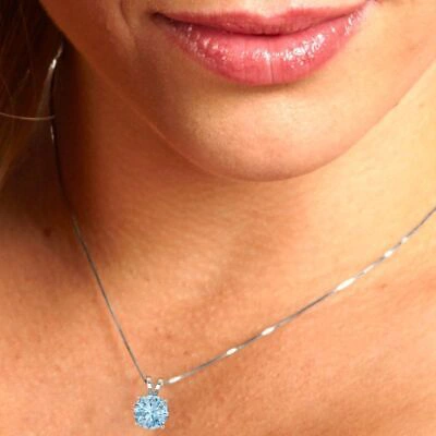 Pre-owned Pucci 1.50ct Round Cut Sky Blue Topaz Pendant Necklace 18" Chain Box 14k White Gold