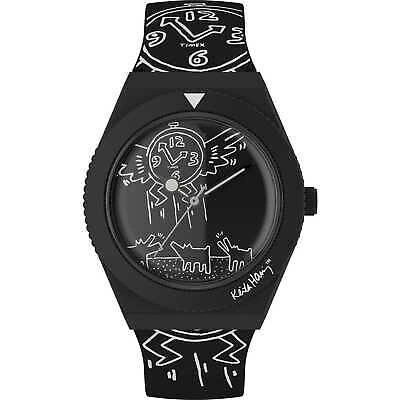 Pre-owned Timex Mens Wristwatch  Q Keith Haring Tw2w25600 Silicone Black