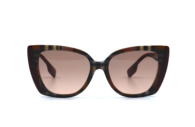 Pre-owned Burberry Meryl Be4393 Check Brown/bordeaux Authentic Sunglasses 54-17 In Pink