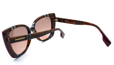 Pre-owned Burberry Meryl Be4393 Check Brown/bordeaux Authentic Sunglasses 54-17 In Pink