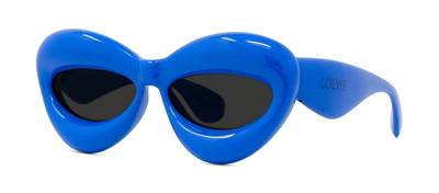 Pre-owned Loewe Lw40098i 90a Injected Shiny Blue/grey Lens Authentic Sunglasses 55-16 In Gray