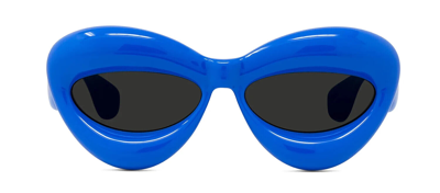 Pre-owned Loewe Lw40098i 90a Injected Shiny Blue/grey Lens Authentic Sunglasses 55-16 In Gray