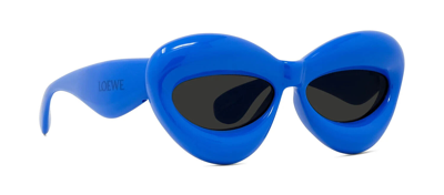 Pre-owned Loewe Lw40098i 90a Injected Shiny Blue/grey Lens Authentic Sunglasses 55-16 In Gray