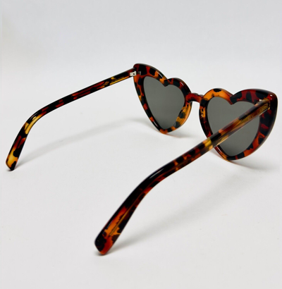 Pre-owned Saint Laurent Authentic Loulou 181 Sl181 Marble Havana Brown Heart Sunglass 006 In Gray