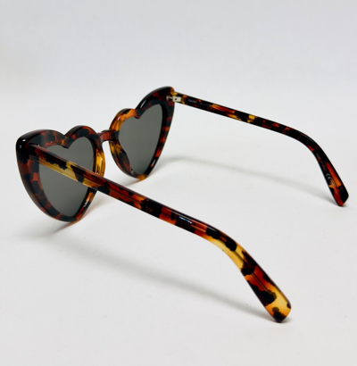 Pre-owned Saint Laurent Authentic Loulou 181 Sl181 Marble Havana Brown Heart Sunglass 006 In Gray