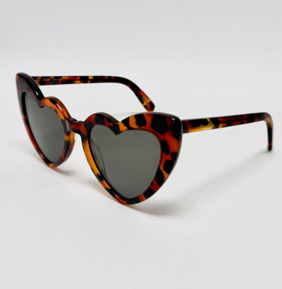 Pre-owned Saint Laurent Authentic Loulou 181 Sl181 Marble Havana Brown Heart Sunglass 006 In Gray