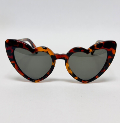 Pre-owned Saint Laurent Authentic Loulou 181 Sl181 Marble Havana Brown Heart Sunglass 006 In Gray
