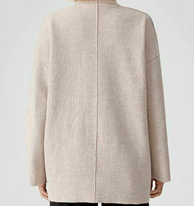 Pre-owned Eileen Fisher System High Collar Boiled Wool Kimono Jacket Maple Oat Sz Xl In Beige