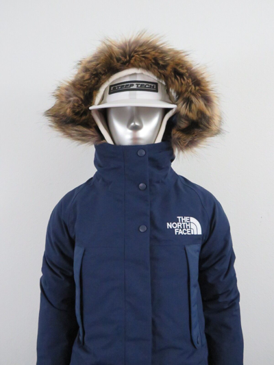 Pre-owned The North Face Womens S-m  Outer Boroughs 550-down Warm Parka Jacket - Navy In Summit Navy Blue / Tnf White Logo
