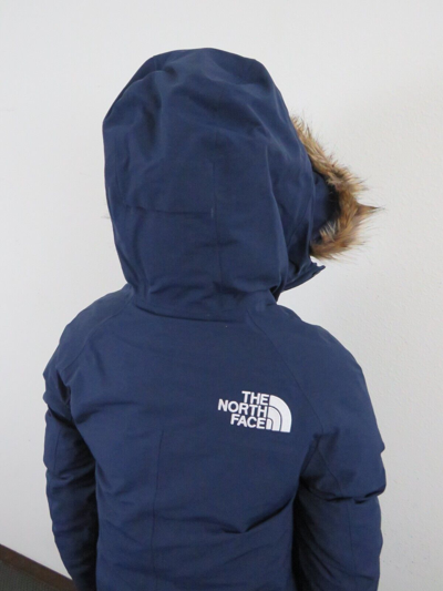 Pre-owned The North Face Womens S-m  Outer Boroughs 550-down Warm Parka Jacket - Navy In Summit Navy Blue / Tnf White Logo