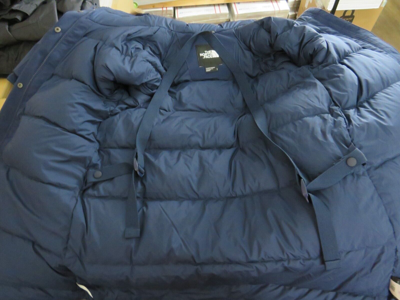 Pre-owned The North Face Womens S-m  Outer Boroughs 550-down Warm Parka Jacket - Navy In Summit Navy Blue / Tnf White Logo
