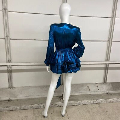 Pre-owned Bronx And Banco Bedouin Metallic Mini Dress Women's Size 4 Teal In Blue