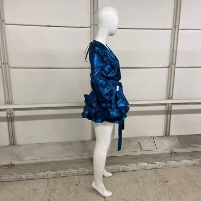 Pre-owned Bronx And Banco Bedouin Metallic Mini Dress Women's Size 4 Teal In Blue
