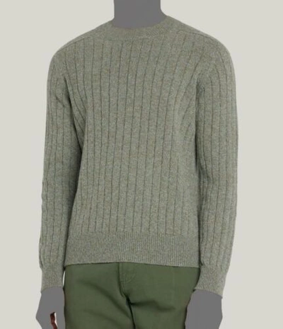 Pre-owned Goodman $795 Bergdorf  Men's Green Cashmere Ribbed Crewneck Sweater Size Xl