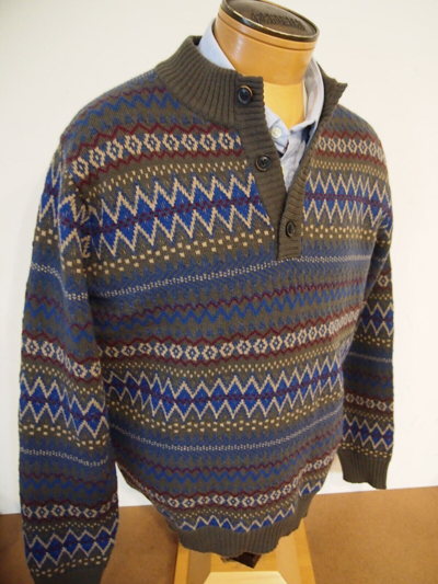 Pre-owned Peter Millar Crown Crafted Fair Isle Button Mock Sweater Large $398 Balsam In Multicolor