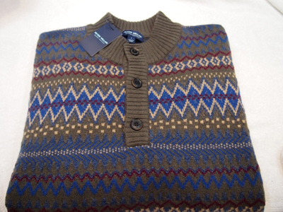 Pre-owned Peter Millar Crown Crafted Fair Isle Button Mock Sweater Large $398 Balsam In Multicolor
