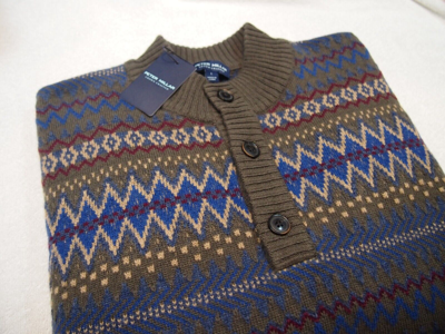 Pre-owned Peter Millar Crown Crafted Fair Isle Button Mock Sweater Large $398 Balsam In Multicolor