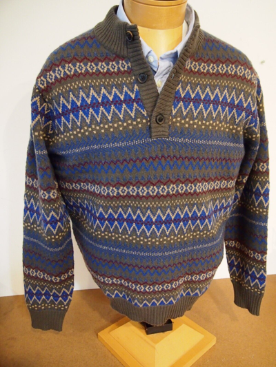 Pre-owned Peter Millar Crown Crafted Fair Isle Button Mock Sweater Large $398 Balsam In Multicolor