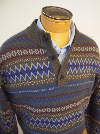 Pre-owned Peter Millar Crown Crafted Fair Isle Button Mock Sweater Large $398 Balsam In Multicolor