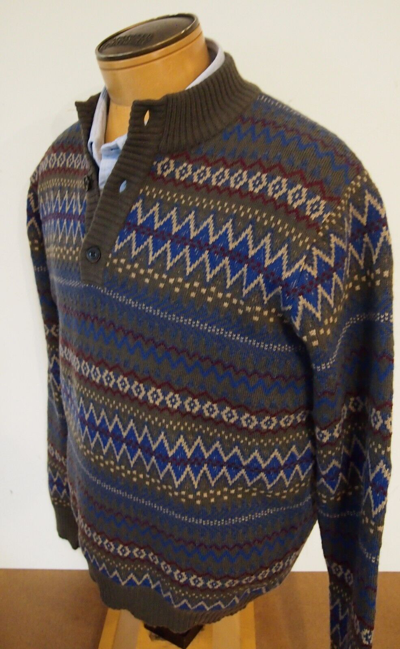 Pre-owned Peter Millar Crown Crafted Fair Isle Button Mock Sweater Large $398 Balsam In Multicolor